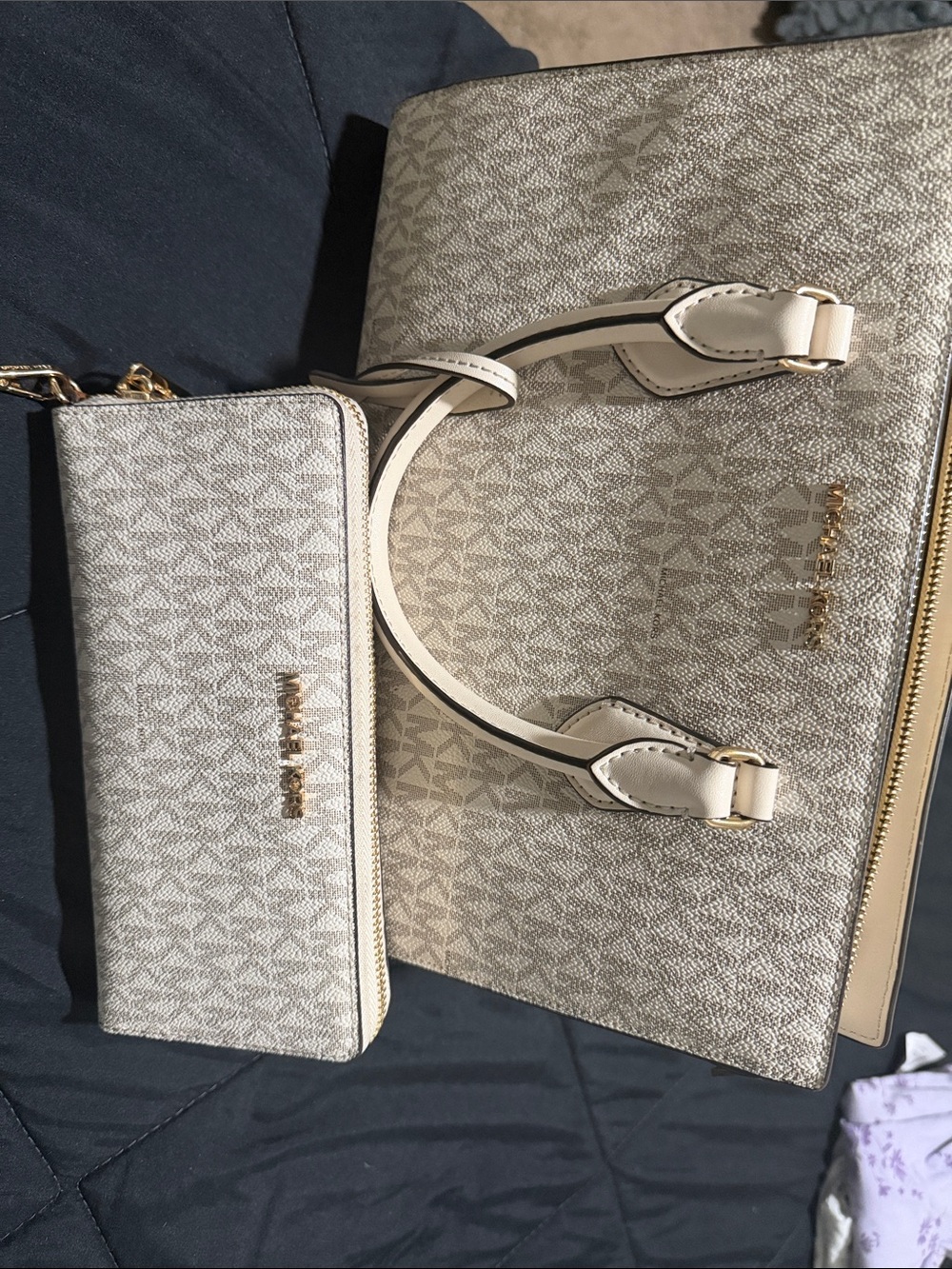 Michael Kors Cream Signature Tote with Matching Wallet